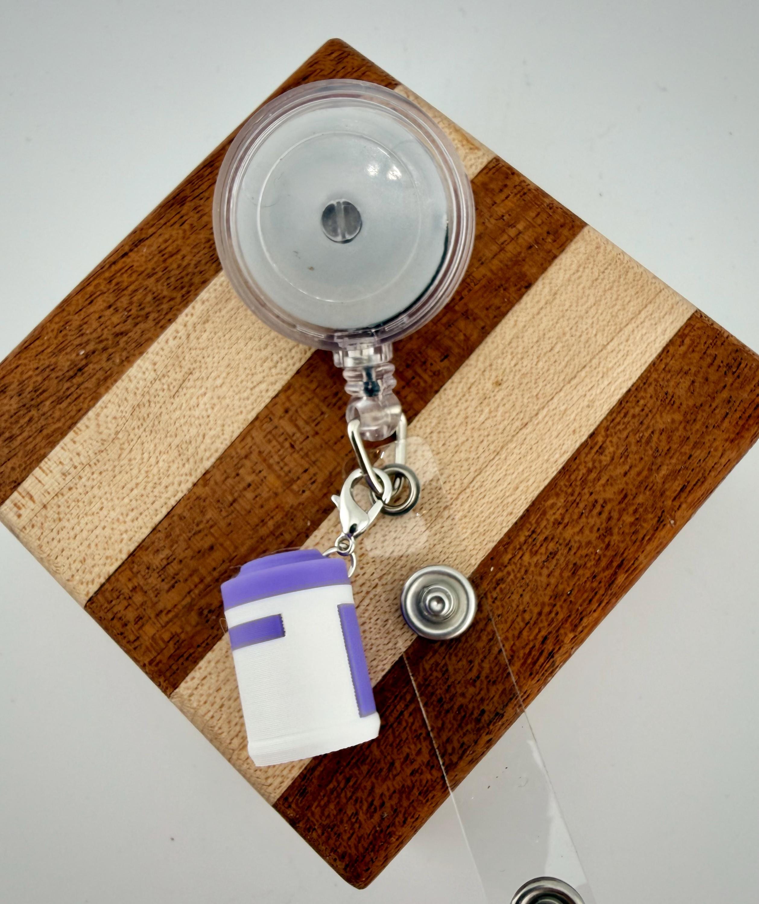 Funny nurse badge reel charms - Sani wipe container