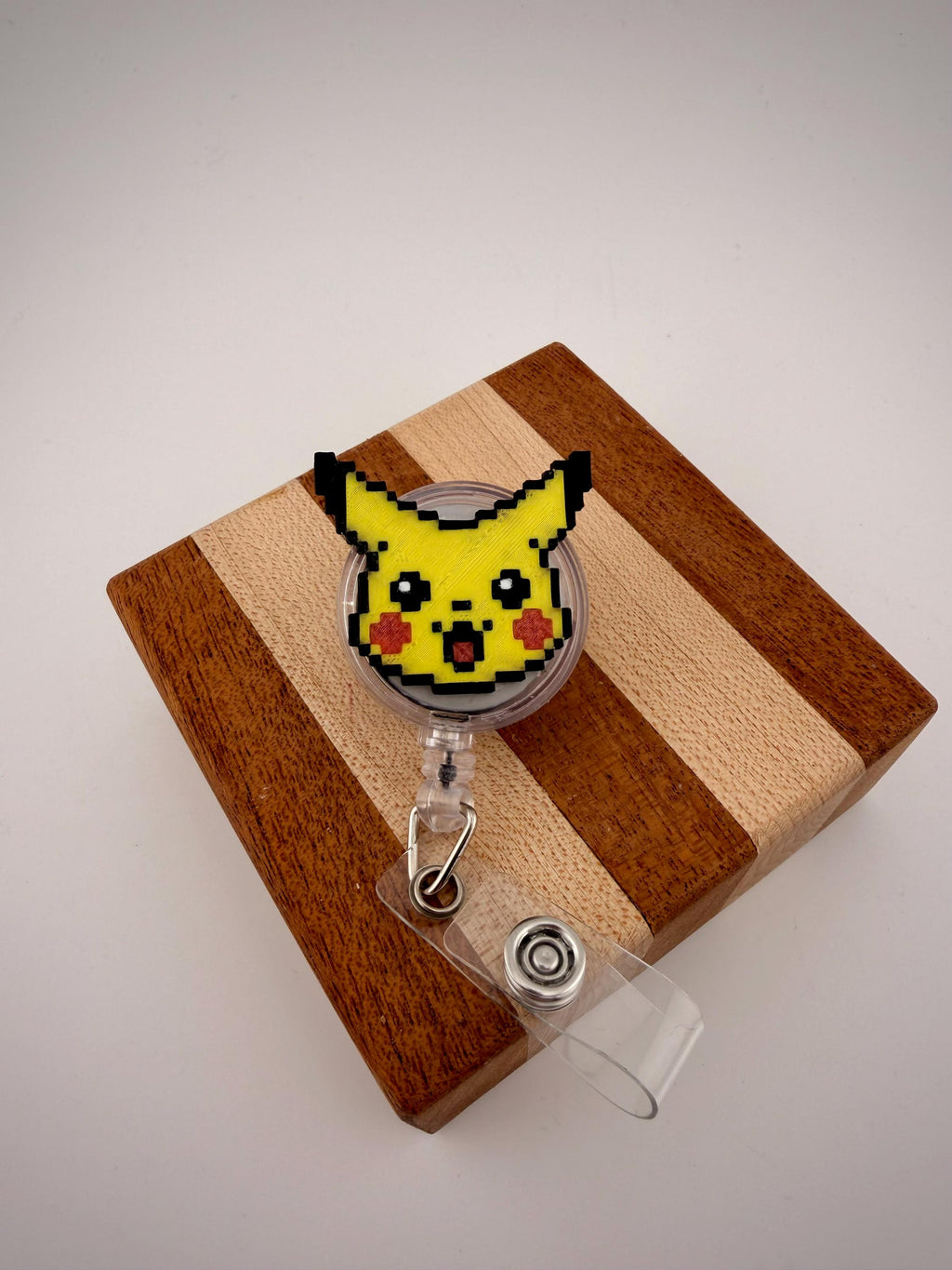 Pokemon badge reel 3D printed 8-bit retro style Pikachu Pokeball