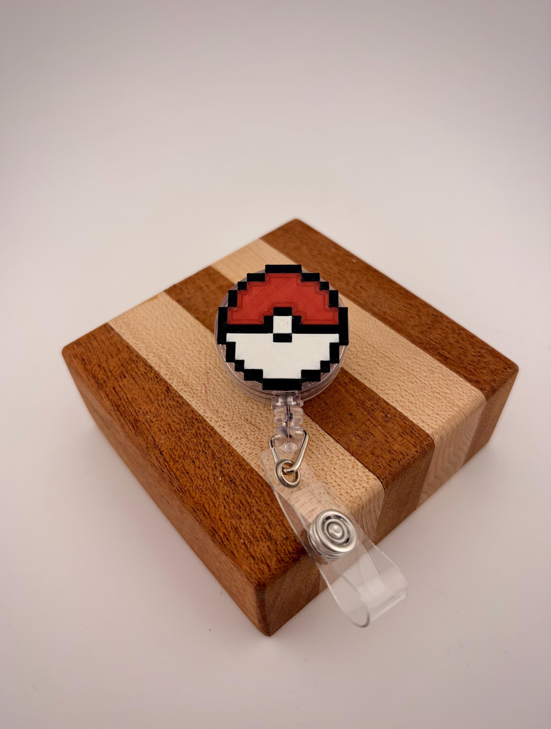 Pokemon badge reel 3D printed 8-bit retro style Pikachu Pokeball