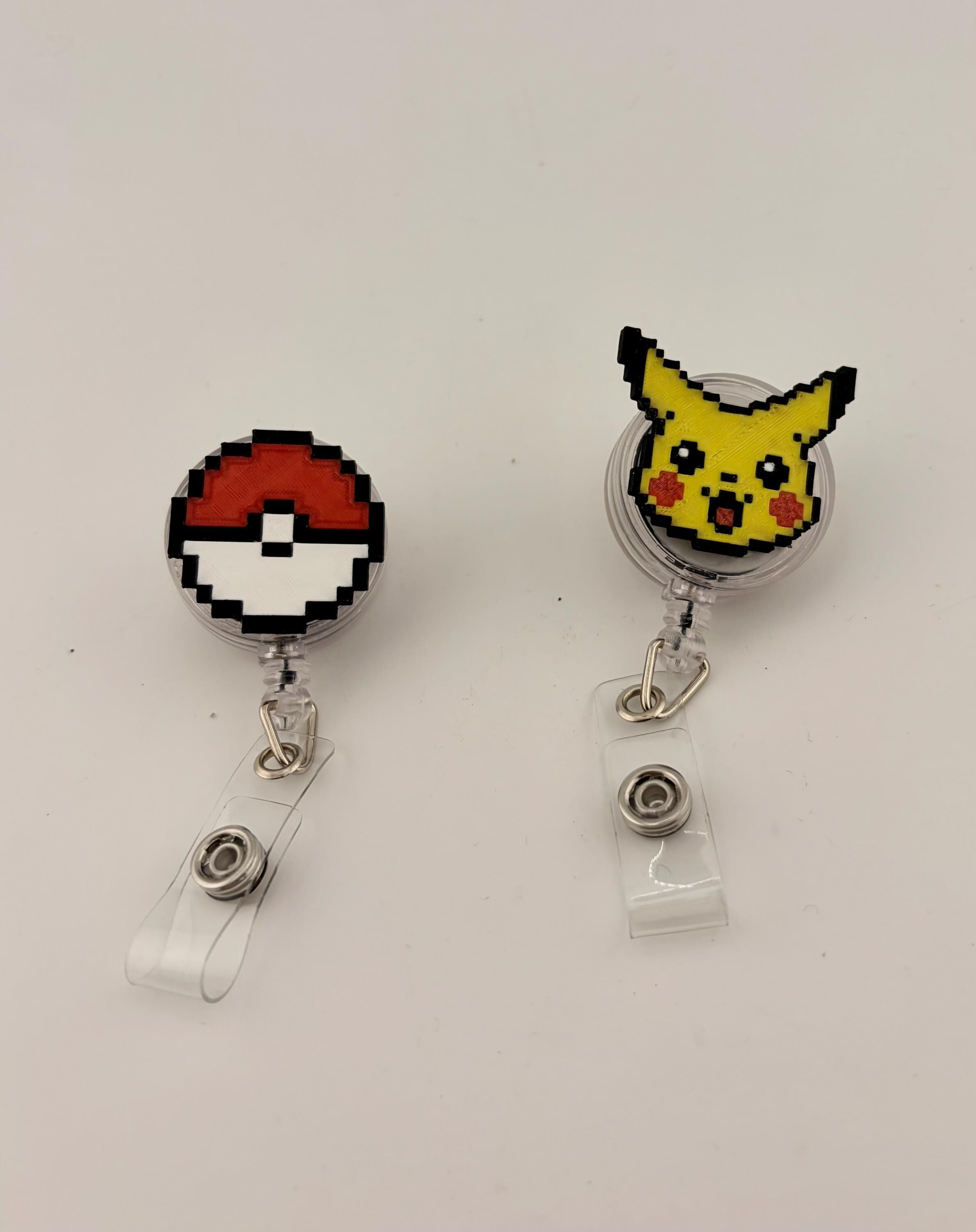 Pokemon badge reel 3D printed 8-bit retro style Pikachu Pokeball