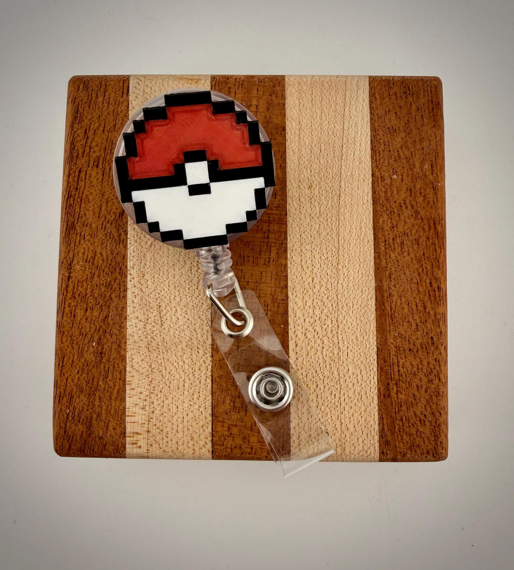 Pokemon badge reel 3D printed 8-bit retro style Pikachu Pokeball