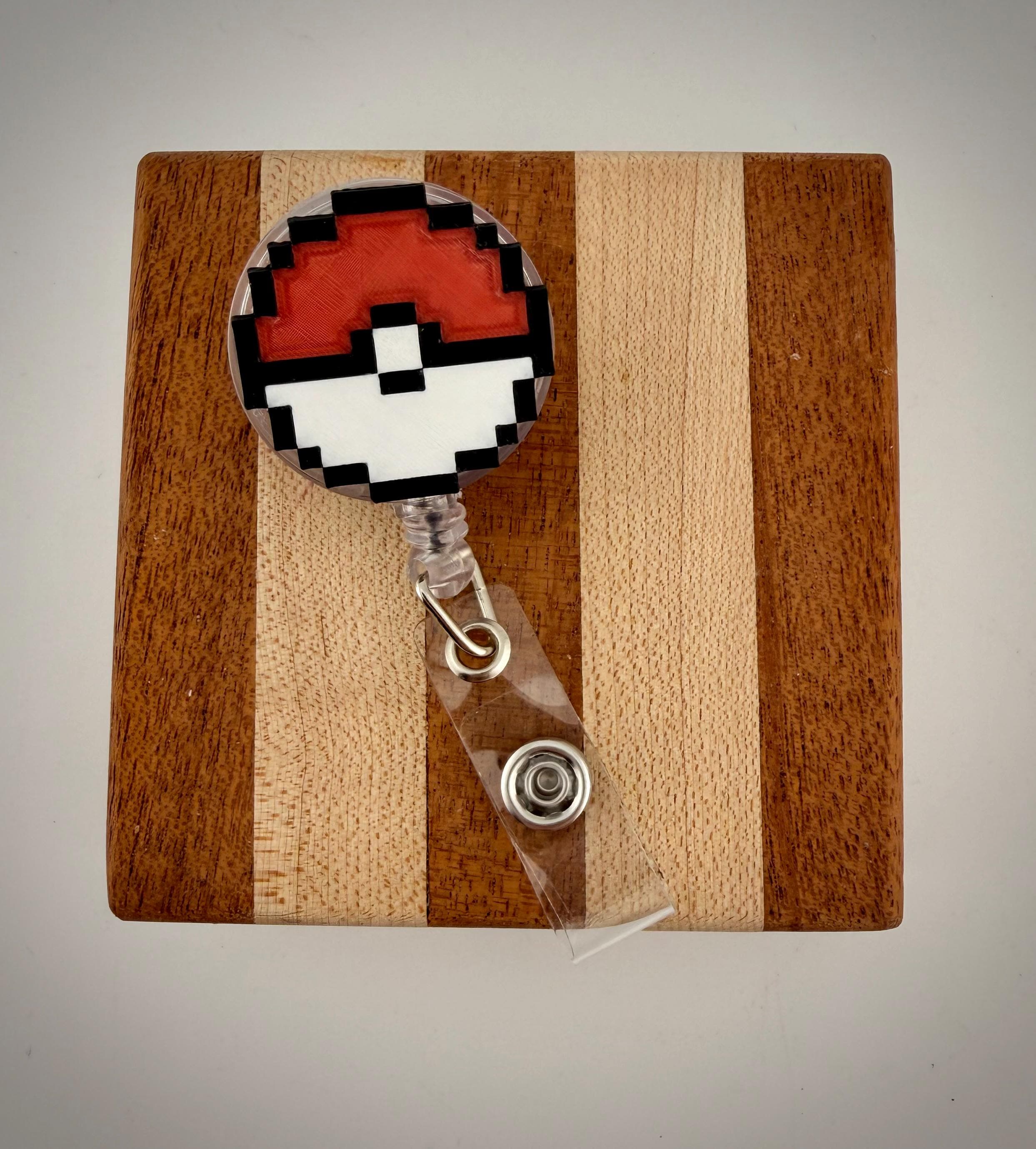 Pokemon badge reel 3D printed 8-bit retro style Pikachu Pokeball