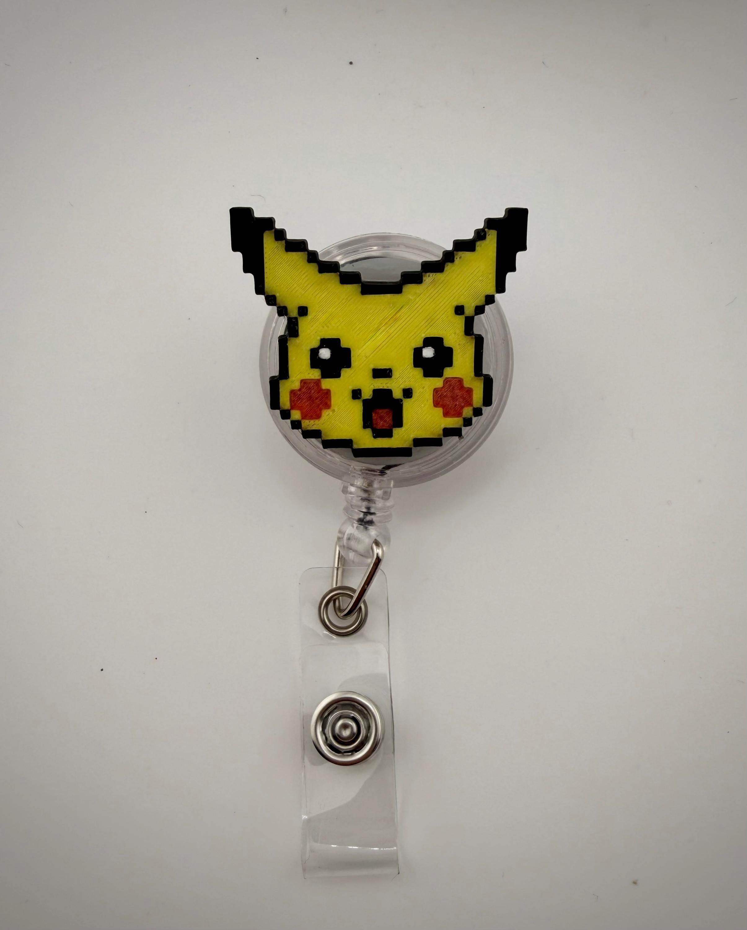 Pokemon badge reel 3D printed 8-bit retro style Pikachu Pokeball