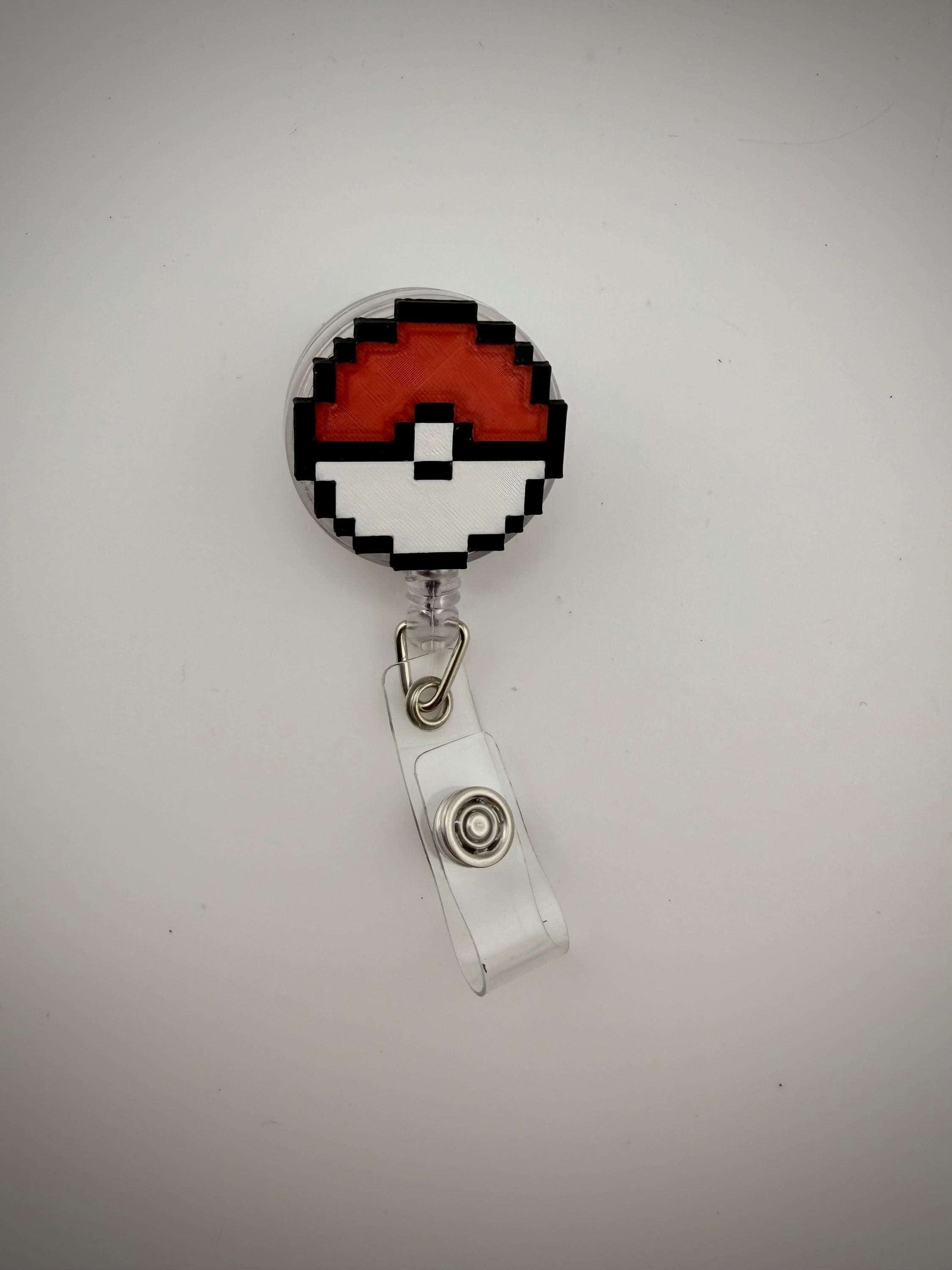 Pokemon badge reel 3D printed 8-bit retro style Pikachu Pokeball