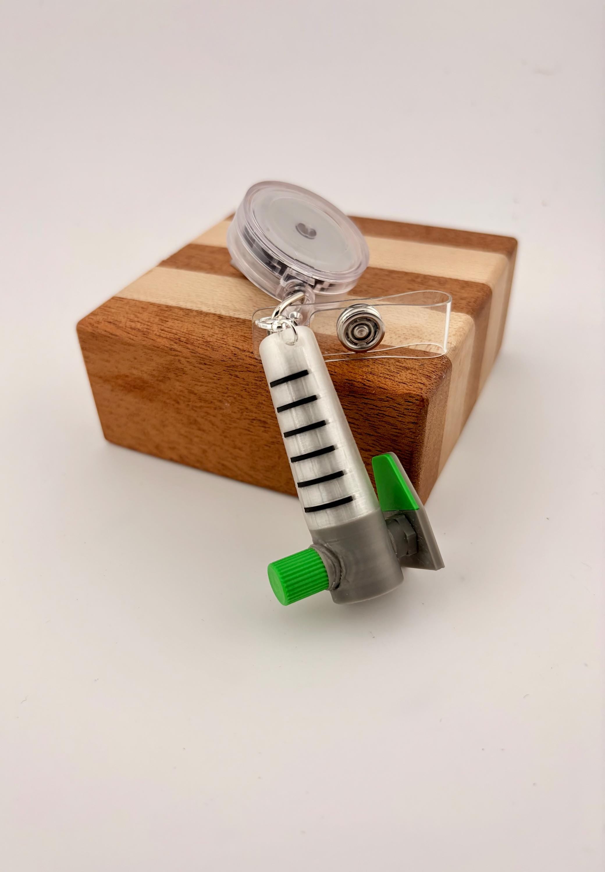 Funny nurse badge reel charms - Oxygen flowmeter and Ambubag Respiratory Therapy